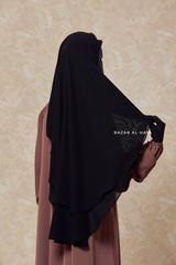 Black Two Layer Flap Niqab - Premium Wool Chiffon - Medium