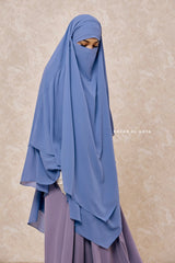 Pari Slate Blue Two Layered Maxi Diamond Khimar - Crepe Chiffon