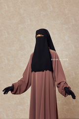 Black Two Layer Flap Niqab - Premium Wool Chiffon - Medium