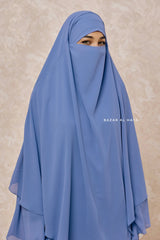 Pari Slate Blue Two Layered Maxi Diamond Khimar - Crepe Chiffon