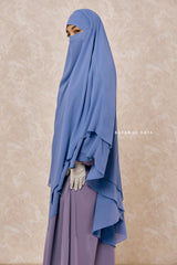 Pari Slate Blue Two Layered Maxi Diamond Khimar - Crepe Chiffon