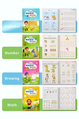 Set of 4 Arabic Copybooks For Tracing & Practicing Alphabet, Numbers, Drawings, & Math Solving Copybook With Erasable Pens