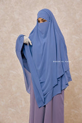 Pari Slate Blue Two Layered Maxi Diamond Khimar - Crepe Chiffon