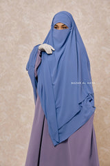 Pari Slate Blue Two Layered Maxi Diamond Khimar - Crepe Chiffon