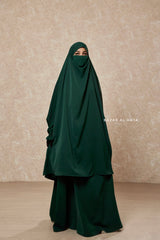 Green Emerald Hoor - Two Piece Jilbab With Skirt- Long & Loose