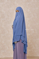 Pari Slate Blue Two Layered Maxi Diamond Khimar - Crepe Chiffon
