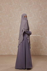 Silver Pari Layered Khimar & Salam 2 Abaya Two Piece Set