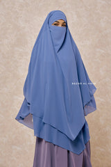 Pari Slate Blue Two Layered Maxi Diamond Khimar - Crepe Chiffon