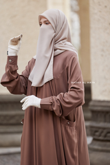 Layla Coffee Abaya - 100% Cotton Summer Relaxed Fit Dress With Pockets