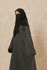 Black & White Striped Madina Abaya - Soft Relaxed Fit - Mediumweight Silk Crepe