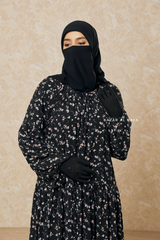 Black Amira Chiffon With Tie Neck Strings Abaya Dress - Puff Sleeves