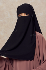 Black Two Layer Flap Niqab - Premium Wool Chiffon - Medium