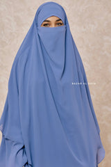 Pari Slate Blue Two Layered Maxi Diamond Khimar - Crepe Chiffon
