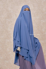 Pari Slate Blue Two Layered Maxi Diamond Khimar - Crepe Chiffon