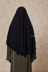 Black Two Layered Three -In- One Snap Scarf, Khimar, Cape - Medium