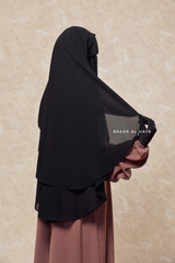 Black Two Layer Flap Niqab - Premium Wool Chiffon - Medium