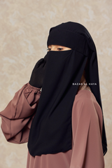Black Two Layer Flap Niqab - Premium Wool Chiffon - Medium