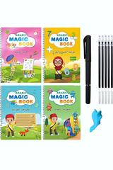 Set of 4 Arabic Copybooks For Tracing & Practicing Alphabet, Numbers, Drawings, & Math Solving Copybook With Erasable Pens