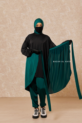 Emerald Black Modest Swimwear 4 Piece Set With Swimdress, Khimar, & Pants - Comfort Swimsuit