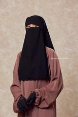 Black Two Layer Flap Niqab - Premium Wool Chiffon - Medium
