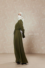 Salam 3 Olive Belted Abaya Dress - Front Zipper & Zipper Sleeves - Nida