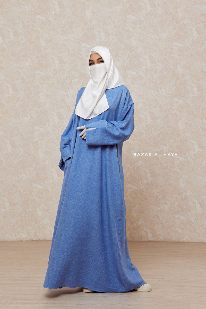 Blue Rahima Loose Fit Comfy Abaya With Pockets - Leon