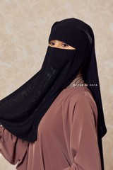 Black Two Layer Flap Niqab - Premium Wool Chiffon - Medium