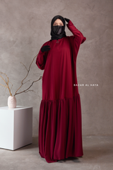 Badra Burgundy Butterfly Abaya With Chiffon Flair & Zipper Sleeves - Silk Crepe