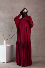 Badra Burgundy Butterfly Abaya With Chiffon Flair & Zipper Sleeves - Silk Crepe