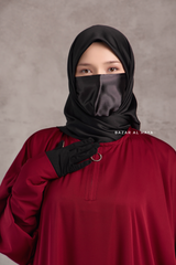 Badra Burgundy Butterfly Abaya With Chiffon Flair & Zipper Sleeves - Silk Crepe