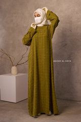 Kiwi Feruza Loose Fit Abaya With Pockets - Square Pattern Jakarta Woven