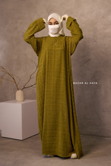 Kiwi Feruza Loose Fit Abaya With Pockets - Square Pattern Jakarta Woven