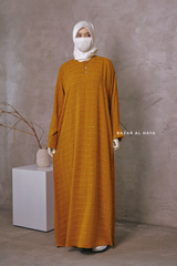Mustard Feruza Loose Fit Abaya With Pockets - Square Pattern Jakarta Woven