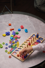 Three in One Wooden Montessori Puzzle, Shape Sorting & Math Block Stacking Board Game / Activity for Kids - Smart Kids