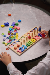 Three in One Wooden Montessori Puzzle, Shape Sorting & Math Block Stacking Board Game / Activity for Kids - Smart Kids