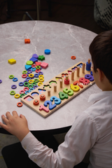 Three in One Wooden Montessori Puzzle, Shape Sorting & Math Block Stacking Board Game / Activity for Kids - Smart Kids