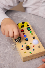 Montessori Wooden Busy Board, Sensory Activity Toy With Lights Switches - Smart Kids