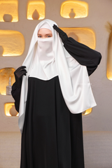 Soft Ivory Silk Square Scarf & Niqab Set - Large