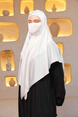 Soft Ivory Silk Square Scarf & Niqab Set - Large