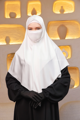 Soft Ivory Silk Square Scarf & Niqab Set - Large