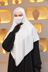 Soft Ivory Silk Square Scarf & Niqab Set - Large