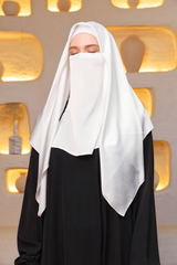Soft Ivory Silk Square Scarf & Niqab Set - Medium