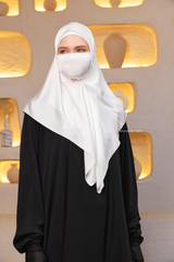 Soft Ivory Silk Square Scarf & Niqab Set - Medium