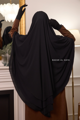 Black Aiza Three Layered Diamond Khimar - Premium Stretch