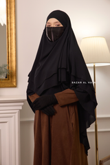 Black Aiza Three Layered Diamond Khimar - Premium Stretch