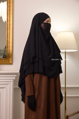 Black Aiza Three Layered Diamond Khimar - Premium Stretch