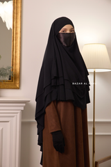Black Aiza Three Layered Diamond Khimar - Premium Stretch