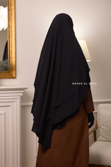 Black Aiza Three Layered Diamond Khimar - Premium Stretch