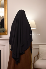 Black Aiza Three Layered Diamond Khimar - Premium Stretch