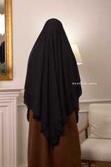 Black Aiza Three Layered Diamond Khimar - Premium Stretch